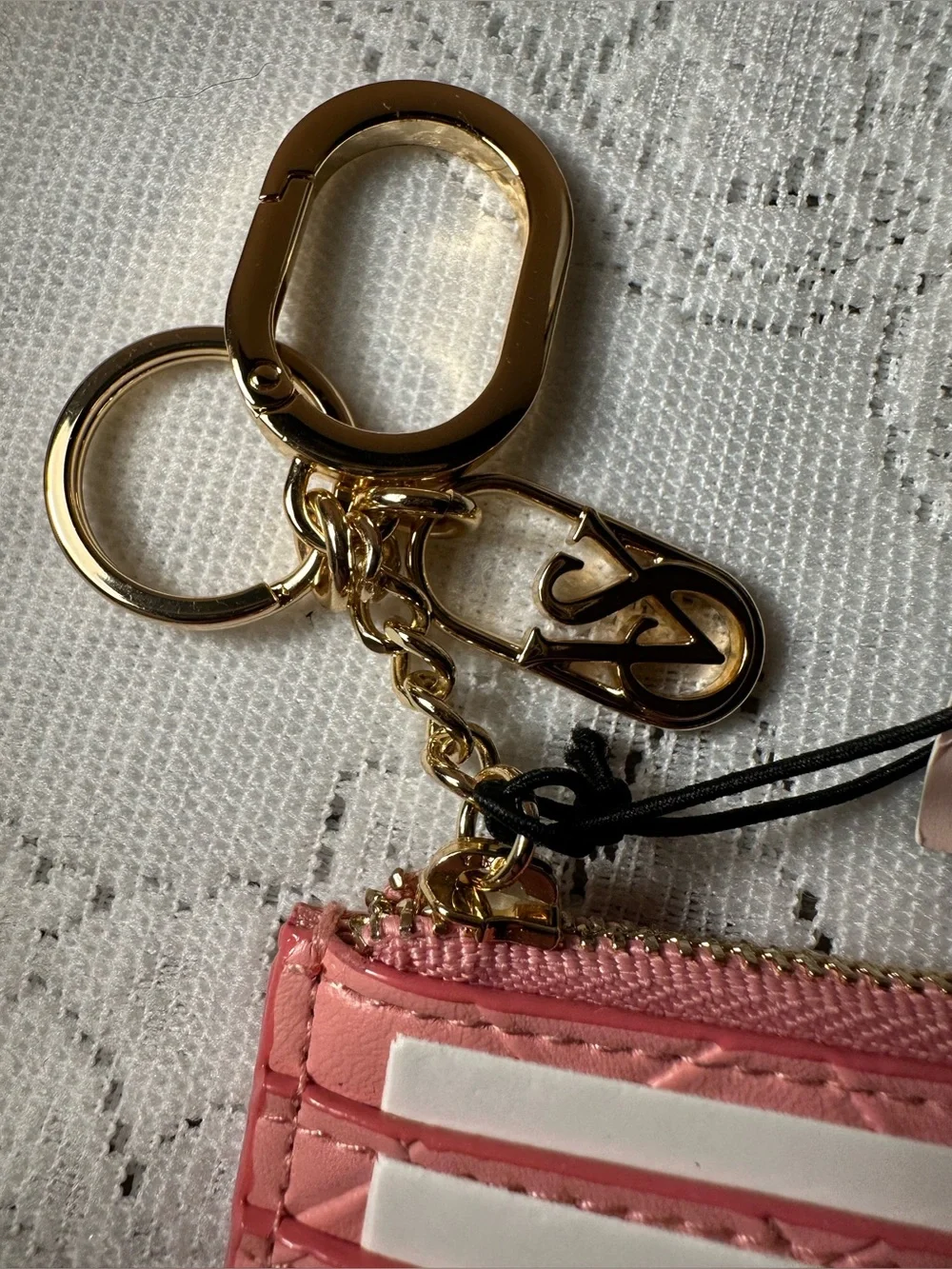 Victoria's Secret Pink Quilted Card Wallet with Zipper Pocket and Gold Keyring